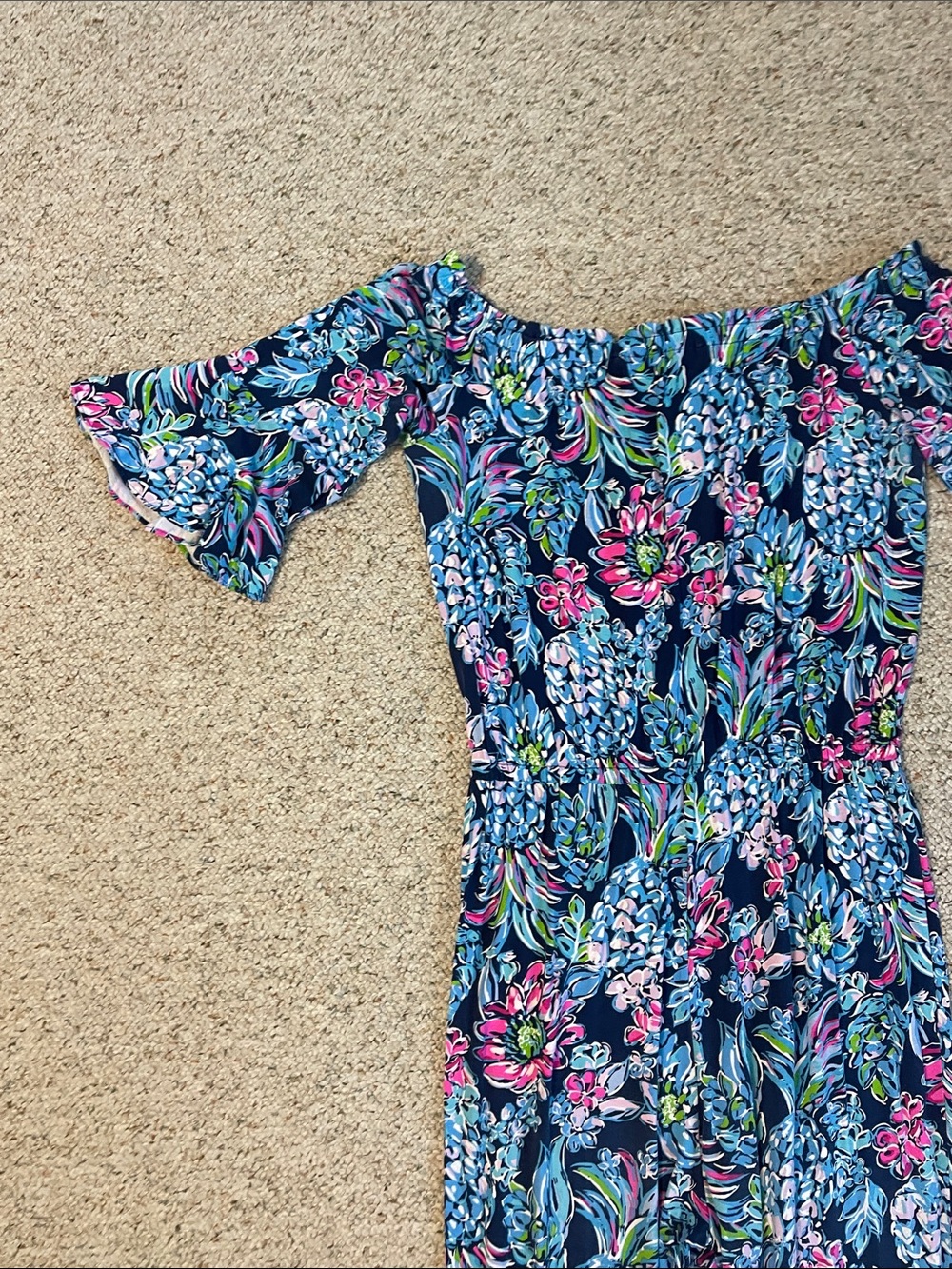 Lilly Pulitzer Navy Floral Off-Shoulder Jumpsuit with Pink & Light Blue Accents - Picture 8 of 10
